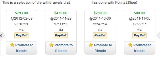 Some High Withdraws I Made From Points2shop - GPT Site, Hundreds of dollars worth of cash withdraws from Points2shop - GPT Site - for my PayPal account.